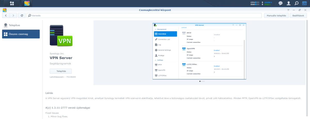 OpenVPN szerver beüzemelése Synology NAS-on